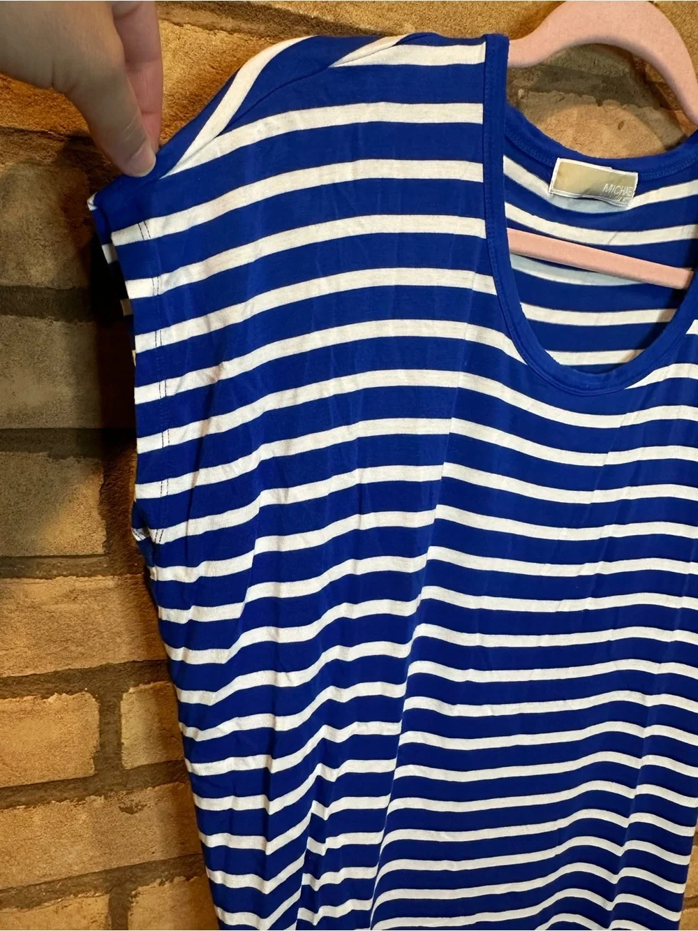 Michael Kors Blue and White Striped Scoop-Neck Top